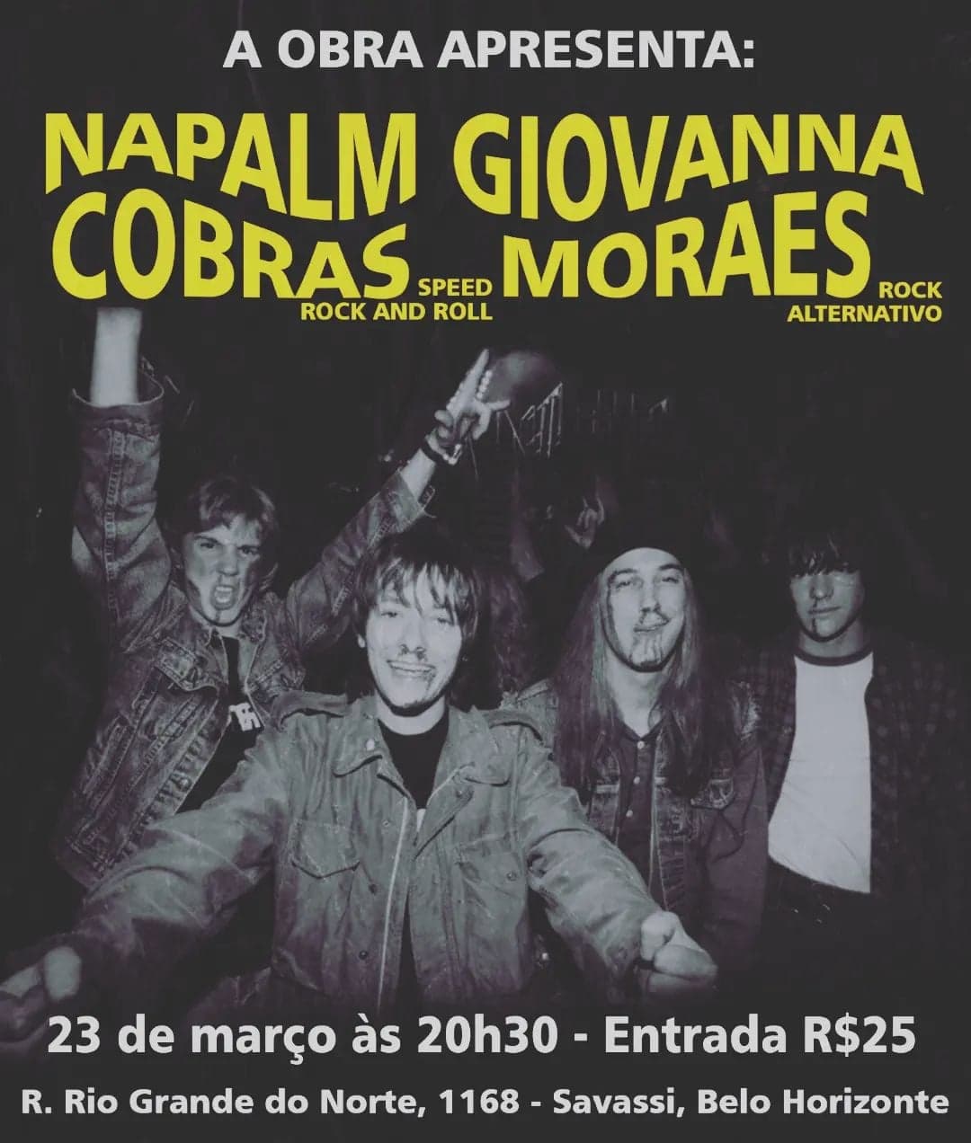 Flyer: Napalm Cobras + Giovanna Moraes · A Obra · Savassi, Belo Horizonte/MG · 2023