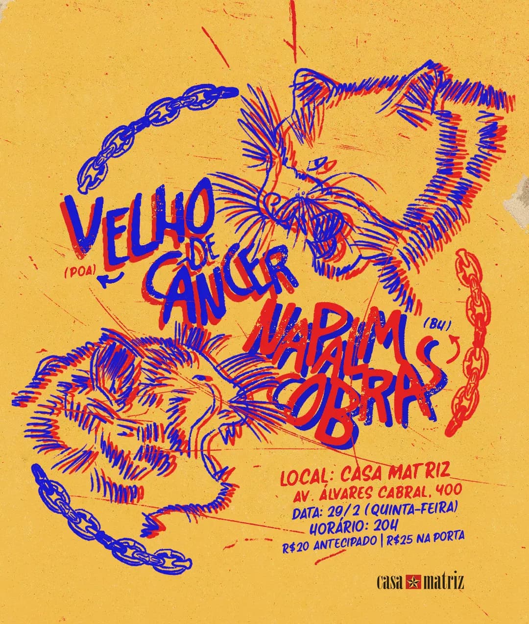 Flyer: Velho de Câncer + Napalm Cobras · Casa Matriz · Centro, Belo Horizonte/MG · 2024