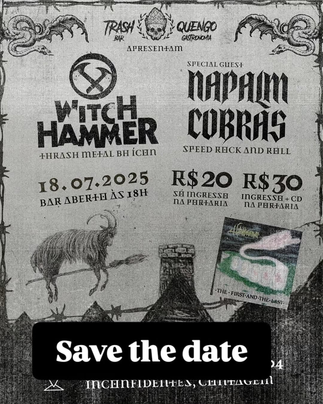 Flyer: Witch Hammer + Napalm Cobras · Trash Bar & Quengo · Inconfidentes, Contagem/MG · 2025