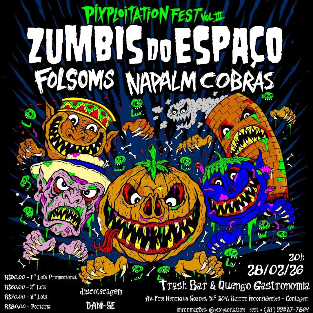 Flyer: Pixploitation Fest Vol. III · Trash Bar & Quengo · Inconfidentes, Contagem/MG · 2026