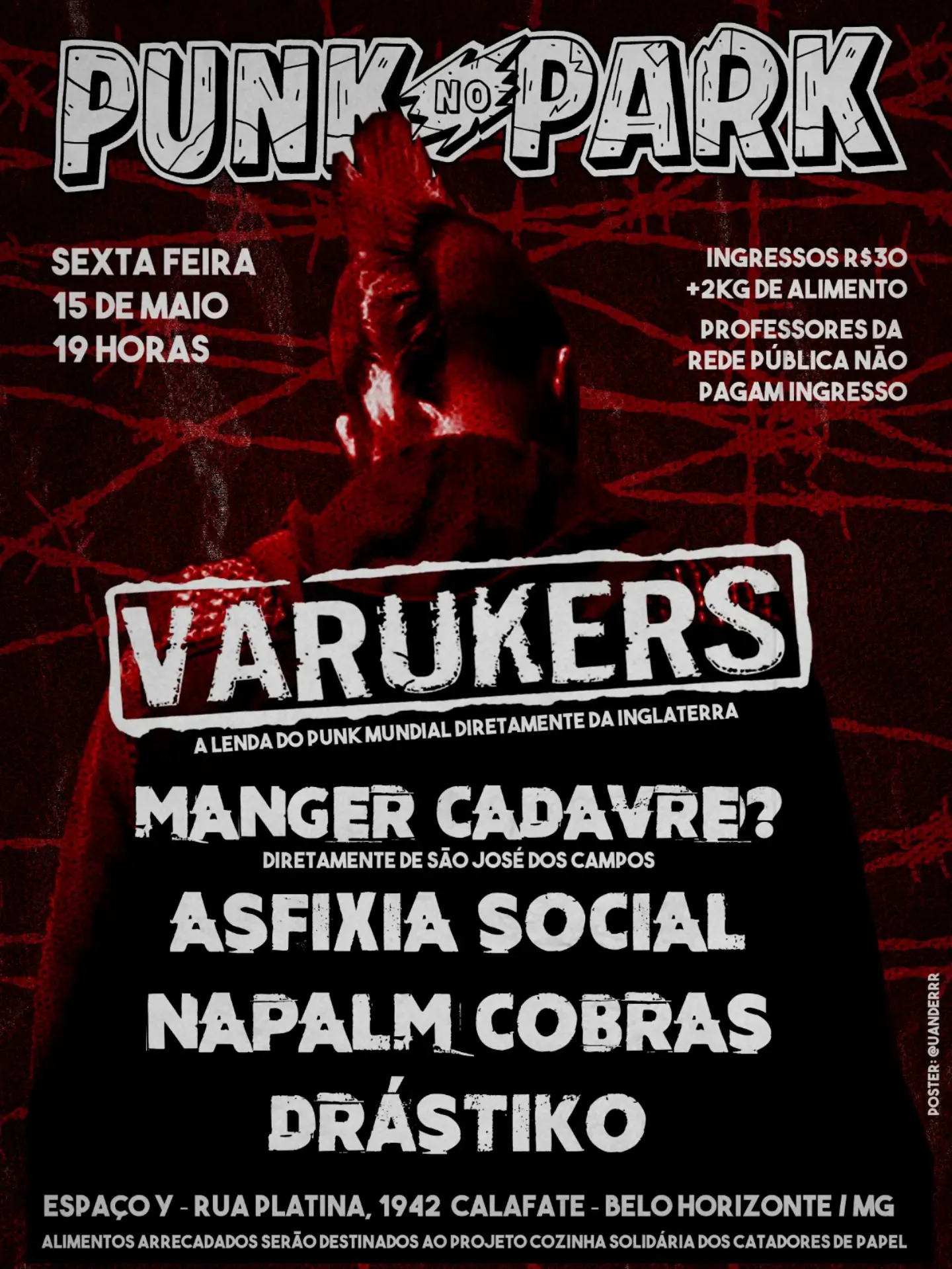Flyer: Punk no Park · The Varukers · Espaço Y · Calafate, Belo Horizonte/MG · 2026