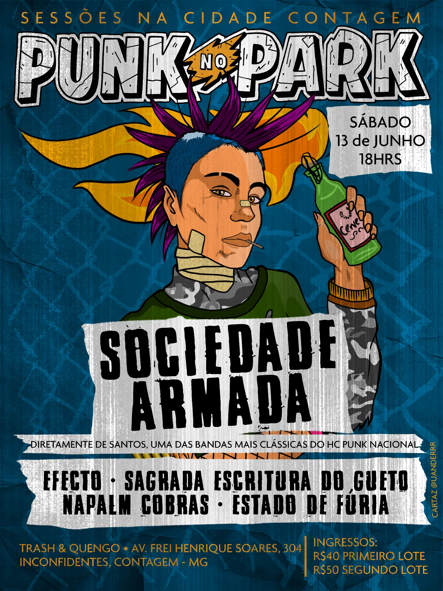 Flyer: Punk no Park · Sociedade Armada · Trash & Quengo · Inconfidentes, Contagem/MG · 2026